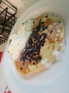 A chocolate chip pancake