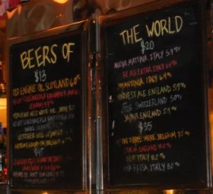 A listing of beers from around the world available at Todd English P.U.B.