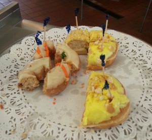 Banana Pudding doughnut and Carrot Cake doughnut sampling