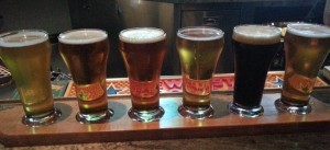 Flight of beers at Burger Bar