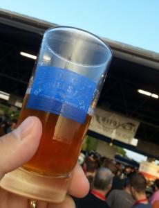Holding up Rohrbach Citra Double IPA in the taster glass participants received