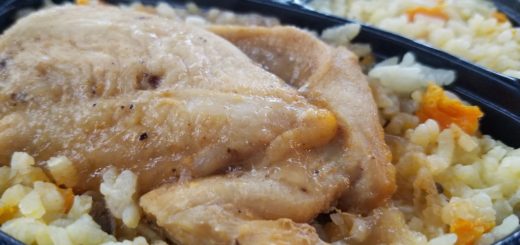 Glazed breast of chicken with mushroom risotto and eggplant ratatouille